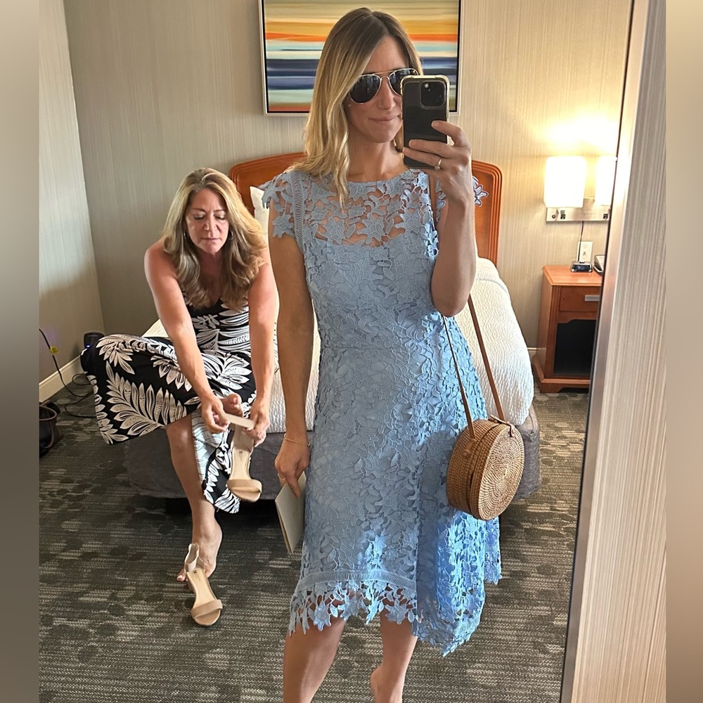 Eliza J Light Blue Lace Midi Dress - Picture 2 of 10